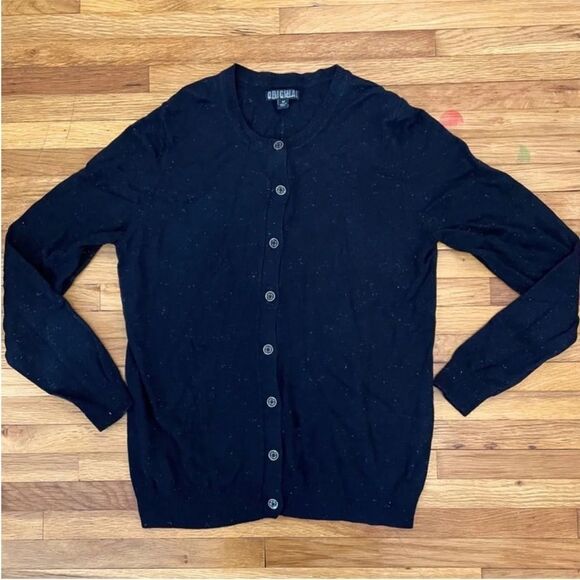 Original Nicole Miller Knit Cardigan Sweater Women Medium Black Metallic Sparkle - Picture 1 of 9